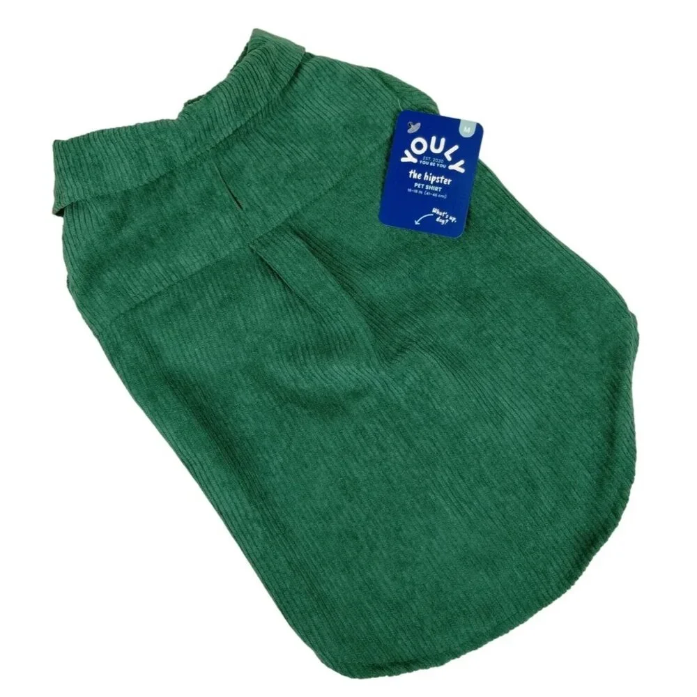 Youly Hipster Green Corduroy Dog Shirt Medium 16 inches